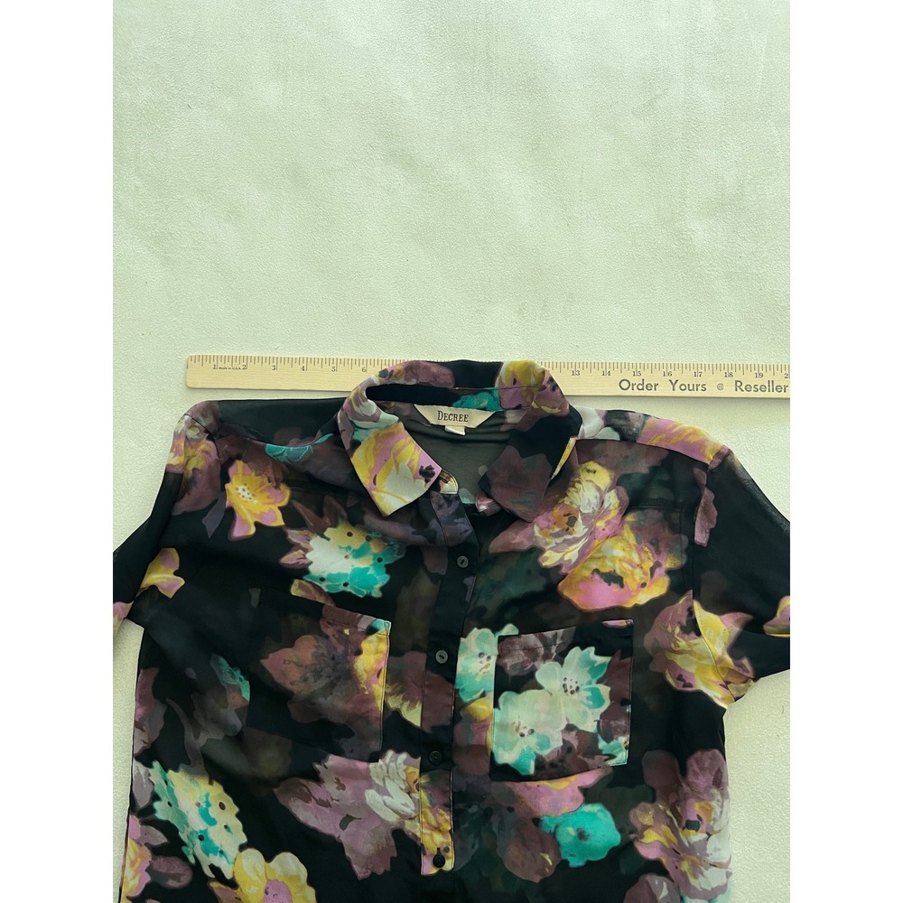 Decree Women Black Floral Sheer Button Down Blouse Long Sleeve Shirt Size M - Picture 6 of 13